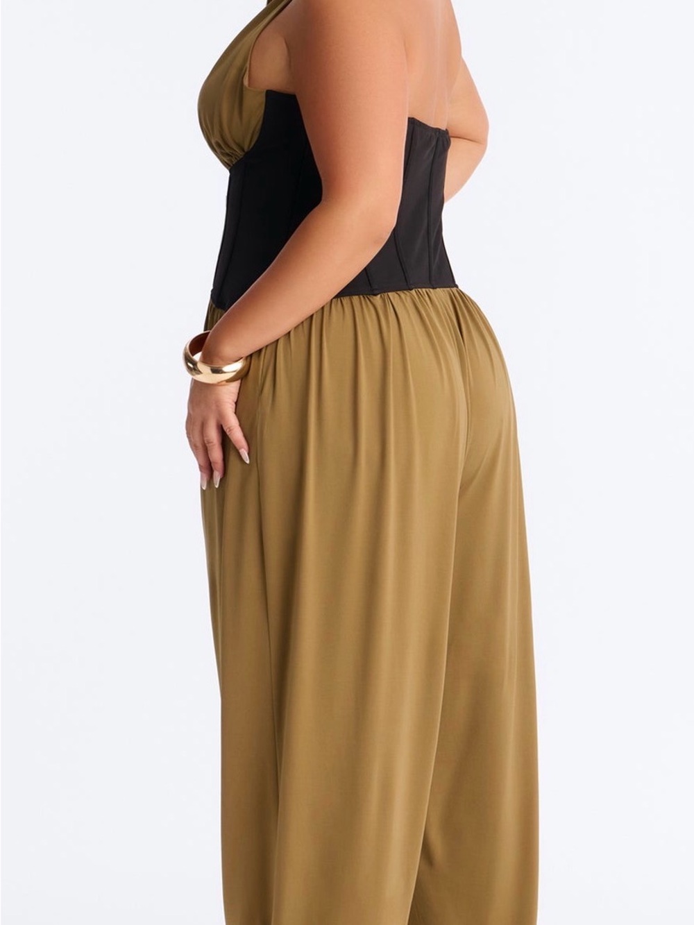 Fashion Nova Olive Halter Jumpsuit with Black Corset Waist - Picture 4 of 4